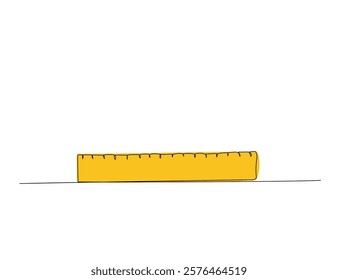 Ruler, measurement, geometry, technical drawing one line color art. Continuous line drawing of online learning, school supplies, stationery storage, exam, office supplies, education.