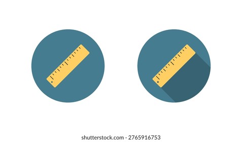 Ruler measurement icon with long shadow. Scale tool symbol