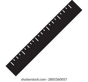Ruler with Measurement Markings on a Black Background Featuring White Lines, Straightedge, Tool with Precision and Length Elements for Office, School