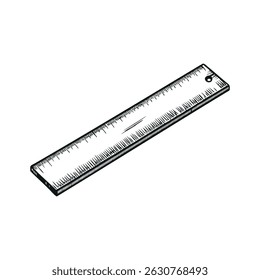Ruler with measurement marks in vintage hand-drawn style
