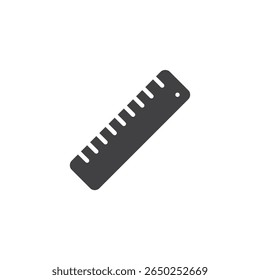 Ruler measurement solid glyph icon. A filled vector icon of a classic straight ruler. This icon symbol is great as a geometry sign and math education symbol.