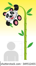 Ruler for measuring the growth of children in the form of wood and bamboo Panda bear. Vector illustration