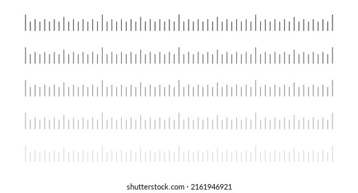 Lineal-Meter mit horizontalen Zoll-Skalen in verschiedenen Tönen der grauen Vektorgrafik. Einfaches Dashboard-Markup ohne Zahlen, metrische Diagramme für Panel-Anzeiger-Sammlung auf weißem Hintergrund