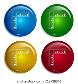 Ruler multi color gradient glossy badge icon set. Realistic shiny badge icon or logo mockup
