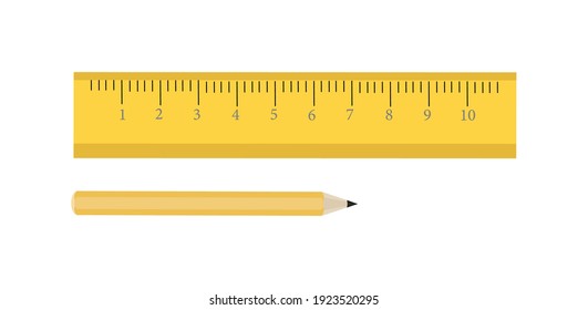 Ruler with numbers and yellow pencil for educational design, school theme