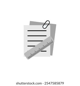 Ruler, paper and paper clip vector icon