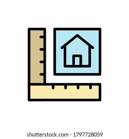 Ruler paper drawing house icon. Simple color with outline vector elements of architecture icons for ui and ux, website or mobile application