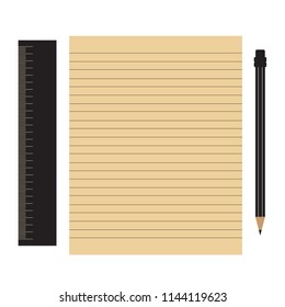 Ruler, paper and pencil vector illustration