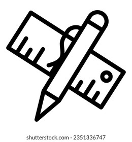 Ruler and pen line icon, school concept, drawing tools sign on white background, mechanical pencil and ruler icon in outline style mobile concept web design. Vector graphics.
