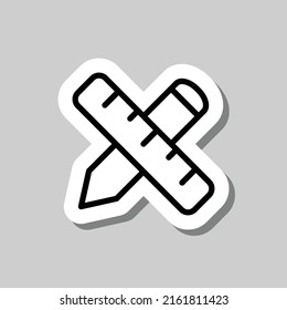 Ruler, pen simple icon vector. Flar design. Sticker with shadow on gray background.ai