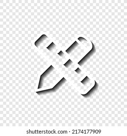 Ruler, pen simple icon vector. Flar design. White with shadow on transparent grid.ai