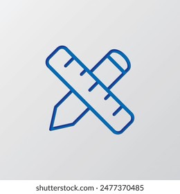 Ruler, pen simple icon vector. Flar design. Paper cut design. Cutted blue symbol with shadow. Gray background.ai