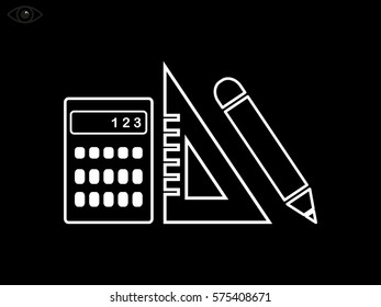 ruler, pencil, calculator, computation objects, icon, vector illustration EPS 10