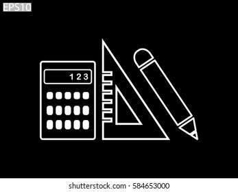 ruler, pencil, calculator, computation objects, icon, vector illustration EPS 10