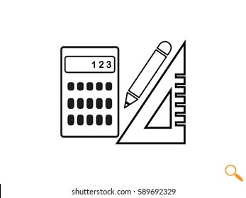 ruler, pencil, calculator, computation objects, icon, vector illustration EPS 10