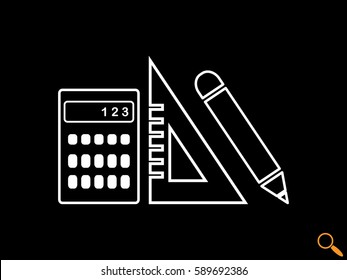 ruler, pencil, calculator, computation objects, icon, vector illustration EPS 10