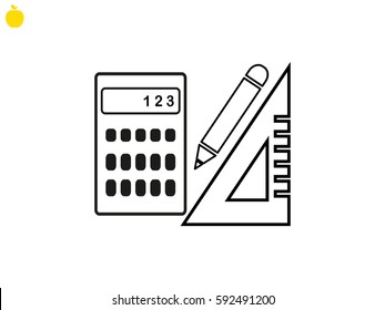 ruler, pencil, calculator, computation objects, icon, vector illustration EPS 10