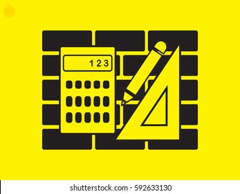 ruler, pencil, calculator, computation objects, icon, vector illustration EPS 10