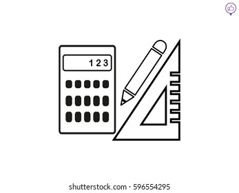 ruler, pencil, calculator, computation objects, icon, vector illustration EPS 10