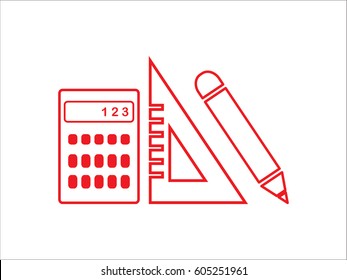 ruler, pencil, calculator, computation objects, icon, vector illustration EPS 10