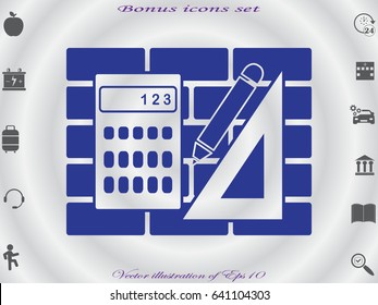 ruler, pencil, calculator, computation objects, icon, vector illustration EPS 10
