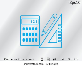 ruler, pencil, calculator, computation objects, icon, vector illustration EPS 10