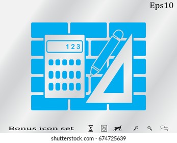 ruler, pencil, calculator, computation objects, icon, vector illustration EPS 10