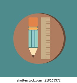 ruler and pencil. characters geometry. Education sign, symbol icon drawing and geometry