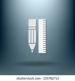 ruler and pencil. characters geometry. Education sign, symbol icon drawing and geometry