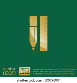 ruler and pencil. characters geometry. Education sign, symbol icon drawing and geometry