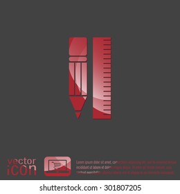 ruler and pencil. characters geometry. Education sign, symbol icon drawing and geometry