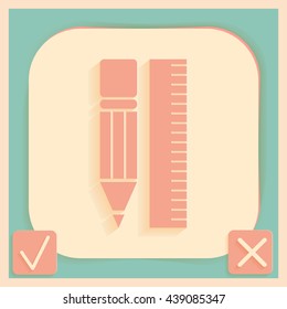 ruler and pencil. characters geometry. Education sign, symbol icon drawing and geometry