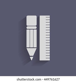 ruler and pencil. characters geometry. Education sign, symbol icon drawing and geometry