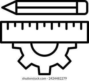 Ruler, Pencil and Cogwheel vector outline design, Web design and Development symbol, user interface or graphic sign, website builder stock illustration, Creativity or artwork Kit concept