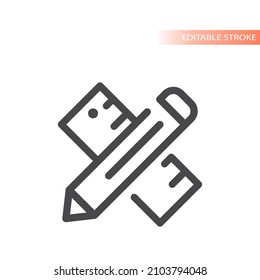 Icono de vector cruzado de regla y lápiz. Símbolo de trazo esquemático y modificable.