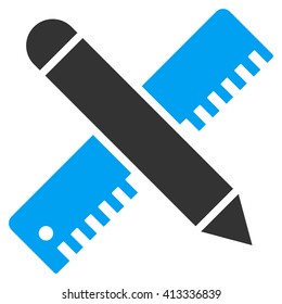 Ruler and Pencil Design System vector icon. Style is bicolor flat icon symbol, blue and gray colors, white background.