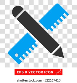 Ruler and Pencil Design Tools EPS vector pictograph. Illustration style is flat iconic bicolor blue and gray symbol on white background.