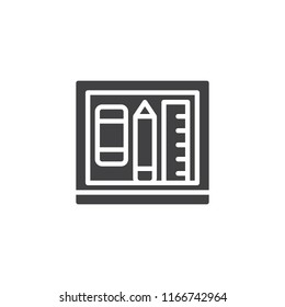 Ruler pencil and eraser vector icon. filled flat sign for mobile concept and web design. stationery tools simple solid icon. Symbol, logo illustration. Pixel perfect vector graphics