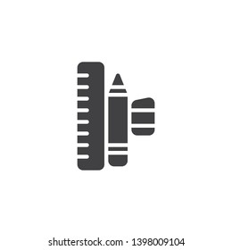 Ruler pencil and eraser vector icon. filled flat sign for mobile concept and web design. Drawing Tools glyph icon. Symbol, logo illustration. Pixel perfect vector graphics