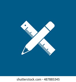 Ruler And Pencil Flat Icon On Blue Background