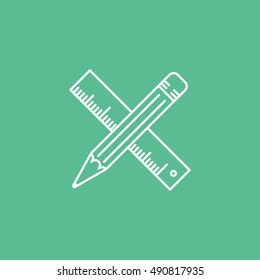 Ruler And Pencil Flat Icon On Green Background
