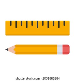 Ruler and pencil flat icon set. Education measure and paint tools. Vector isolated on white	