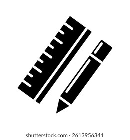 Ruler and Pencil flat vector icon in italic style. Simple solid symbol isolated on white background