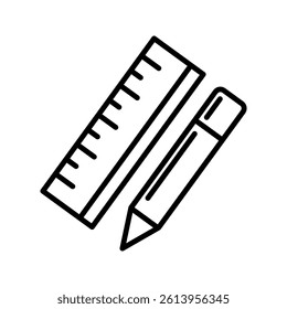 Ruler and Pencil flat vector icon in italic style. Simple solid symbol isolated on white background