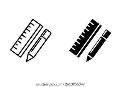 Ruler and Pencil flat vector icon in italic style. Simple solid symbol isolated on white background