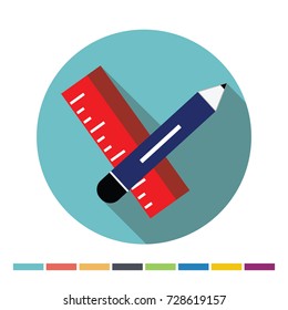Ruler and pencil flat web icon. Vector Illustration.