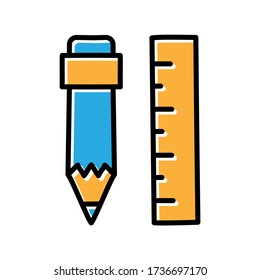 ruler and pencil hand drawn icon vector design