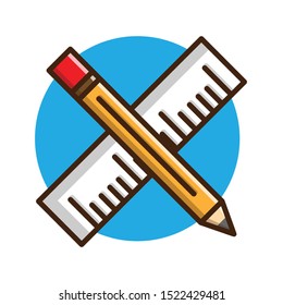 Ruler and Pencil Icon Design Cartoon Style Suitable eb Landing Page, Banner, Flyer, Sticker, Wallpaper, Background