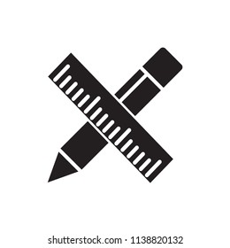 Ruler and Pencil icon flat trendy