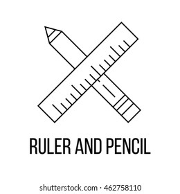 Ruler and pencil icon or logo line art style. Vector Illustration isolated on white background.